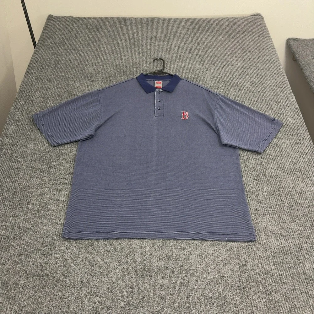 Boston Red Sox Nike Polo Shirt Mens L Blue Rayon Blend Striped Gorpcore